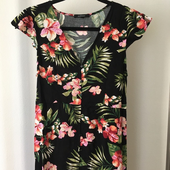 Island Black Floral Button Cap Sleeve Dress - Picture 3 of 3